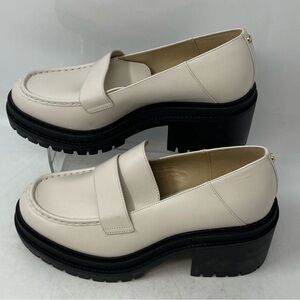 Michael Kors Rocco Beige/Cream Leather Y2K Chunky Platform Loafers Size 8